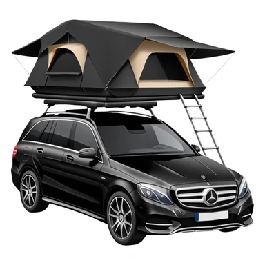 black Mercedes-Benz car with roof tent sticker