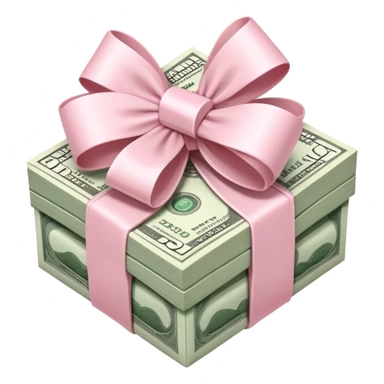stack of money wrapped ina light pink bow sticker