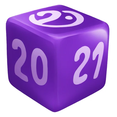 purple icosahedron dice, number 20 sticker