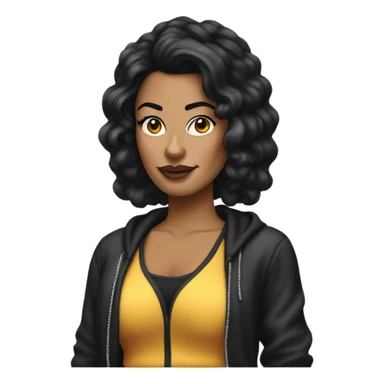 Tanned woman with black hair dressed in 1990s hip hop hair, makeup, and attire  sticker