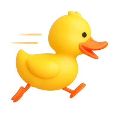 Turn the 3D emoji style cartoon duck to the side in a dynamic racing pose, as if it's moving quickly forward. Keep the same 3D animated look. sticker