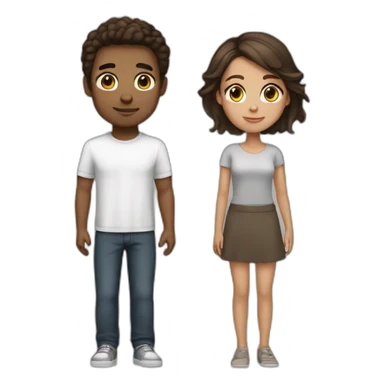 Small emoji mixed race couple brown hair brown eyes black and white sticker