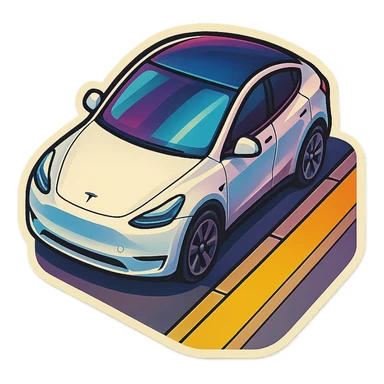 A Tesla Model Y parallel parking at a curb, from above sticker