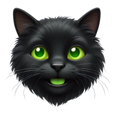 black fluffy cat with green eyes smiling sticker
