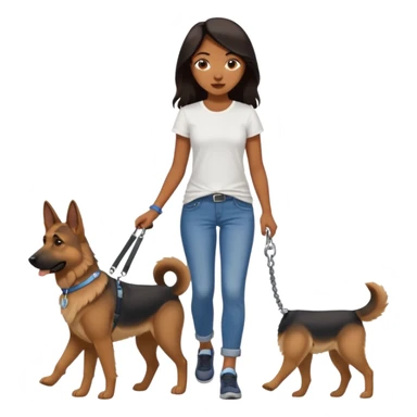a girl with a brown dark long hair, she's walking her dog is a german shepard sticker