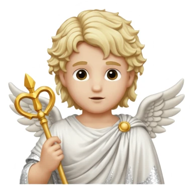 Cupid, God of Love from Roman Deities with long  blonde wavy hair, white sequin toga sticker