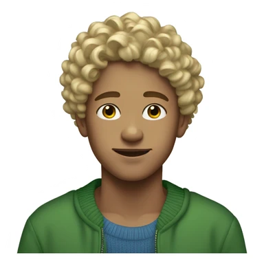 Teen boy short curly blonde hair blue tips green sweater  sticker