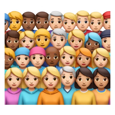 3D iPhone style emoji of a crowd of people, diverse individuals standing close together, colorful clothing, isolated on white background, soft shadows, high detail, playful and cute. sticker