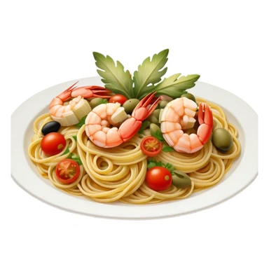Spaghetti with shrimp olive artichoke tomato sticker