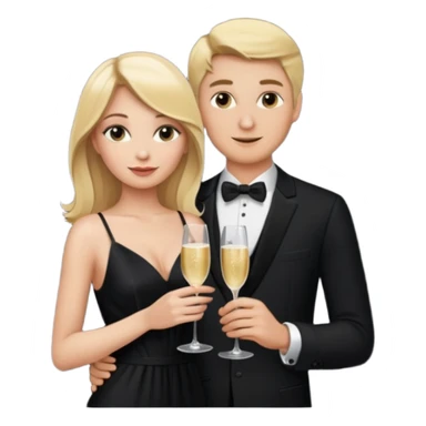 Blonde Woman, Long black slipdress, man black Cut,fly, Champagner glas sticker
