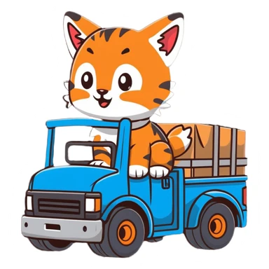 Bobcat kitten driving a truck to work sticker