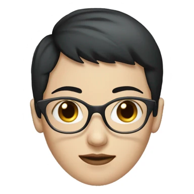 Pale woman with blue eyes with short black hair and glasses sticker