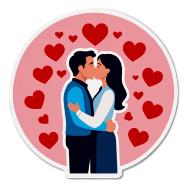 man and woman kissing each other with hearts everywhere sticker