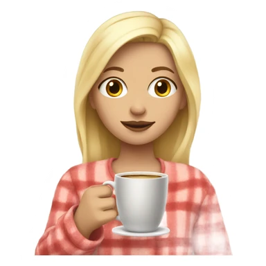 Blonde girl in pajamas and with coffee sticker