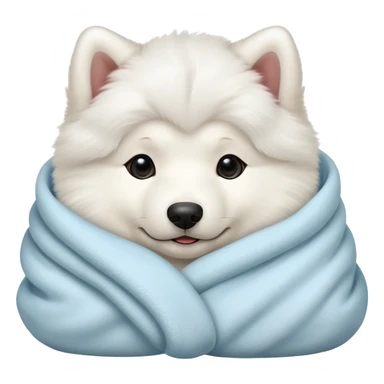 Samoyed puppy cozy in blanket sticker