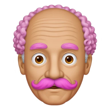 old guy with very curly short hair and big  pink mustache sticker