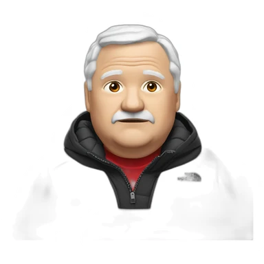 old white man overweight with black and red supreme north face puffy jacket  upper body bust sticker