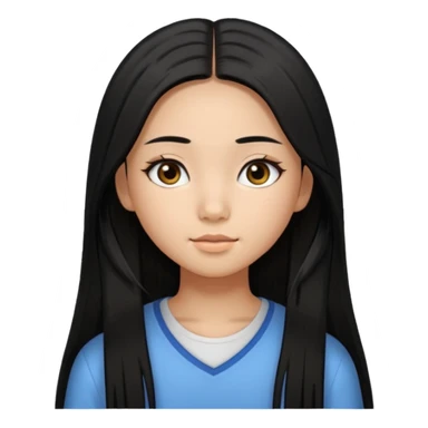a tan chinese-american 15 year old girl with middle part long straight black hair down to her chest.eyelashes  sticker