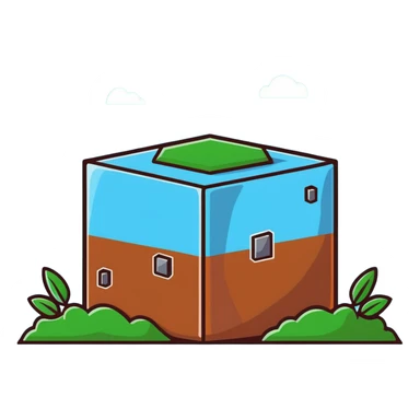 brown cube with small gray stones inside and green grass on top sticker