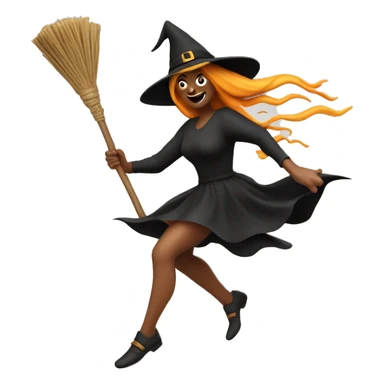 halloween goddess witch sprinting, with a large stride and arms outstretched, broom sticker
