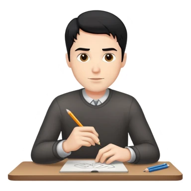 white man with black hair drawing at a table sticker