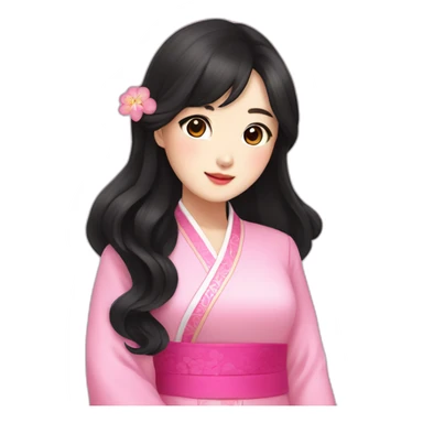 cute go yoon jung with wavy black hair posing with pink ao dai half body sticker