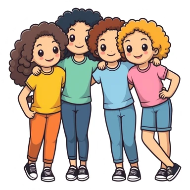 Three girls smiling in puerto Rico. 2 have curly hair and 1 has straight hair.  sticker