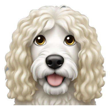 white woman with long blonde hair with a black and white colored bernadoodle dog  sticker