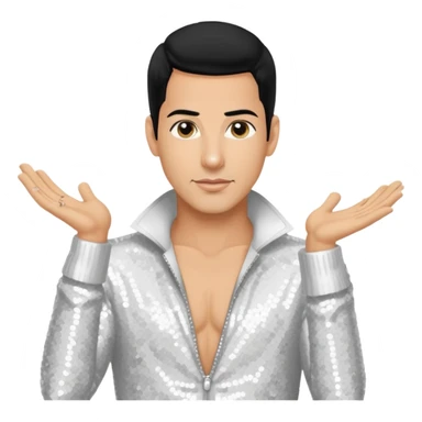 Danny Wood from NKOTB with black hair, white sequin outfit, light tan skin sticker