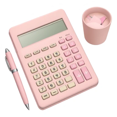 Soft pastel flatlay with pastel pink calculator, beige pen, and study notes  sticker