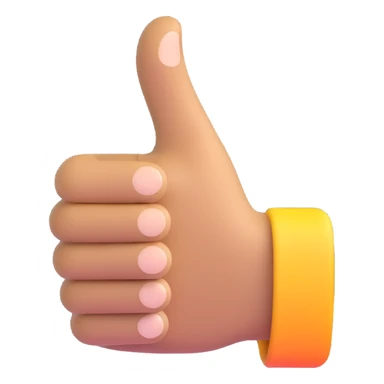 Adjust the hand's skin tone to a natural, light tan color matching the original emoji, avoiding any yellow tint. Keep only the hand giving a thumbs up and the sleeve in 3D emoji style with a transparent background. sticker