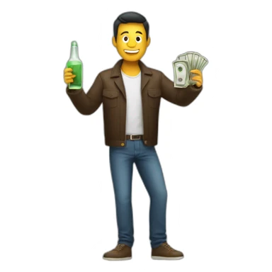 Man with money and alcohol sticker