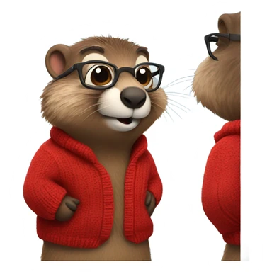 cute groundhog in a fully red sweater and glasses full body shown sticker