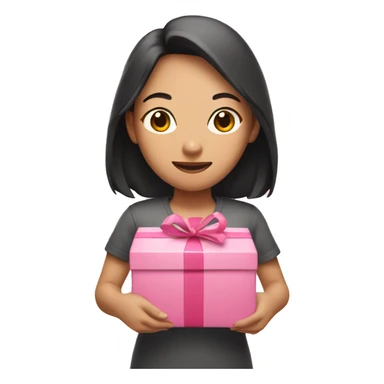 An Asian woman holds a pink package in her hand sticker