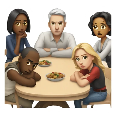 white people sitting around a table looking unhappy sticker