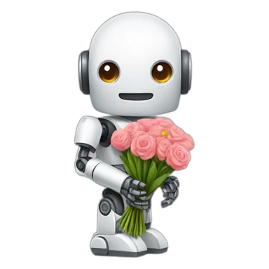 robot with flower bouquet sticker