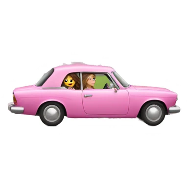 2 girls doing a driving by a house in a pink car sticker