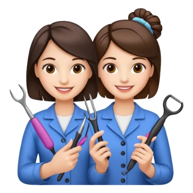Girls holding hairstyle tools and nails tool sticker