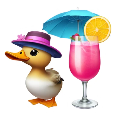 Duck drinking a pink cocktail sticker