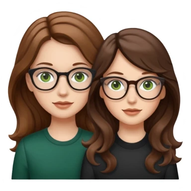 uma menina branca com óculos, cabelo longo castanho claro e olhos verdes e outra menina branca com cabelos ondulados castanhos escuros e olhos marrons sticker