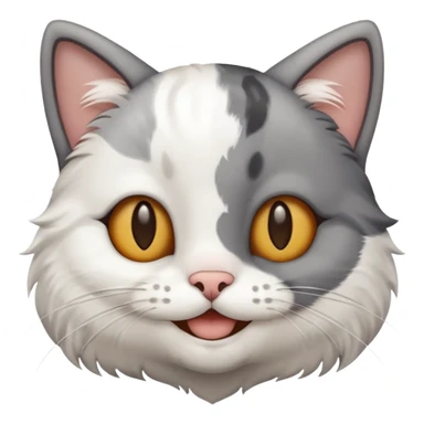 A cat grey patches and white fur smiling sticker