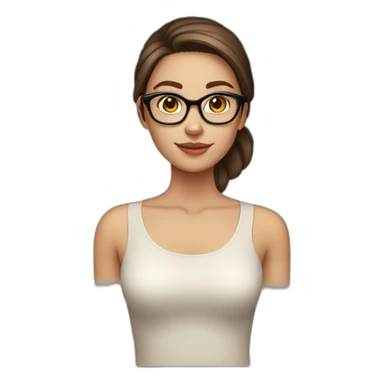 White skin Pretty woman with straigh brown hair, brown big eyes wit glasses sticker
