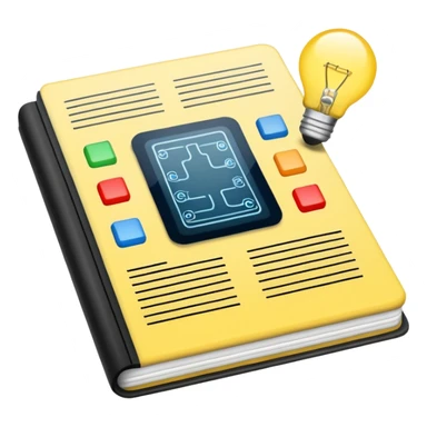 emoji illustrant l'écriture assistée par IA, un carnet ouvert avec des circuits ou une lumière d'idée sticker