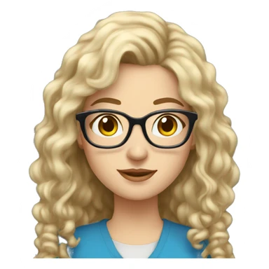 Woman teacher chubby blonde gray long curly hair glasses blue eyes with book sticker