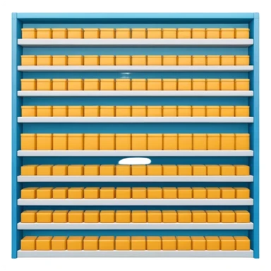 "Minimalist Japanese shelf display, products aligned identically in horizontal rows, each item repeated directly behind the other (multiple units in depth), vertically varied by type, clean spacing, precise symmetry, soft neutral lighting, front-facing packages, ultra-detailed." sticker