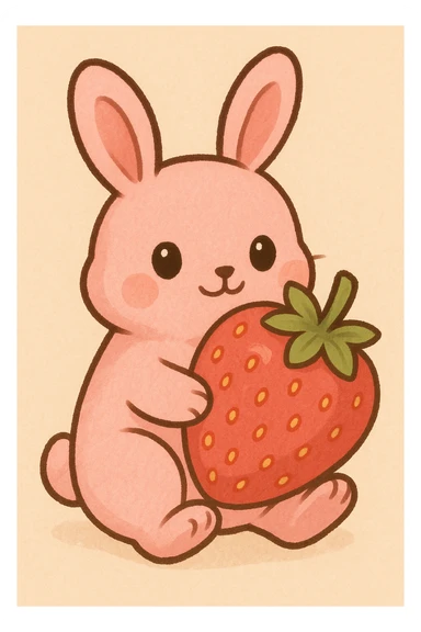 pink bunny holding strawberry sticker
