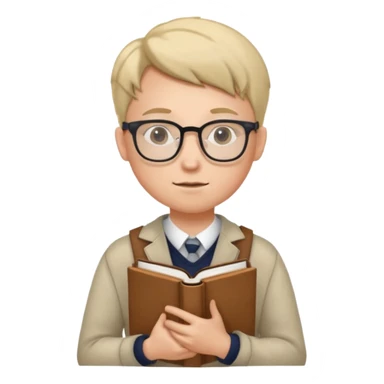 A student wearing glasses, hold book in front of their chest sticker