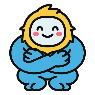 abominable snowman giving a hug, suitable for YouTube emoji, color outline icon style sticker