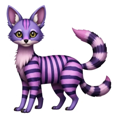 Indigo, purple, violet, pink, Civet-Genet-Possum-Serval-Caracal-Sergal-Trico-Numbat-Furret-fusion-Fakemon-hybrid-creature (full body) with long tufted ears and a striped tufted tail  sticker