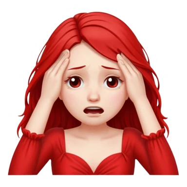 A girl pouring her eyes out crying and pulling off her hair so bad wearing red sticker